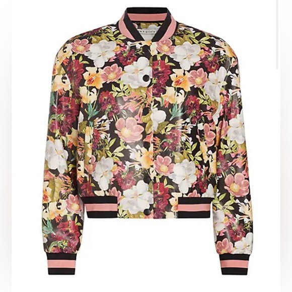 Alice+Olivia Juniper Floral  Keri Vegan Leather Women’s Varsity Jacket Size S - Picture 3 of 8